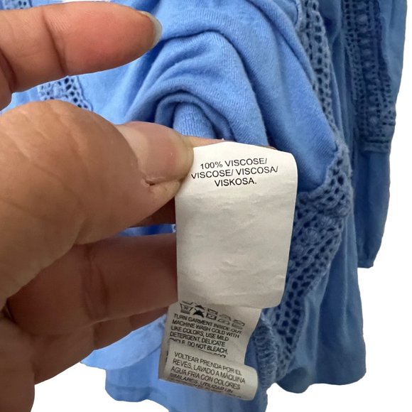 Lucky Brand Womens Blue Crochet Tassel Peasant Boho Blouse Size XLarge - Picture 6 of 7